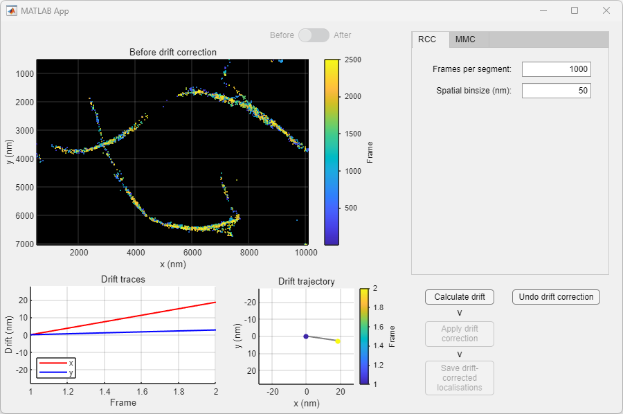 Screenshot of the drift correction window.